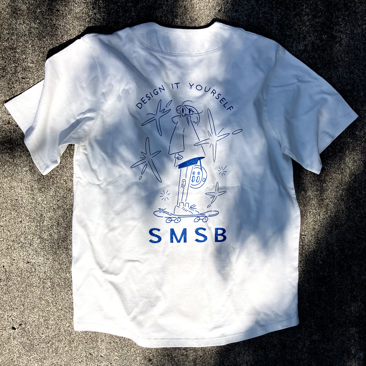 とみながしんぺい × silkmaster “DESIGN IT YOURSELF” Metallic Blue & NINJAINK Baseball Tee