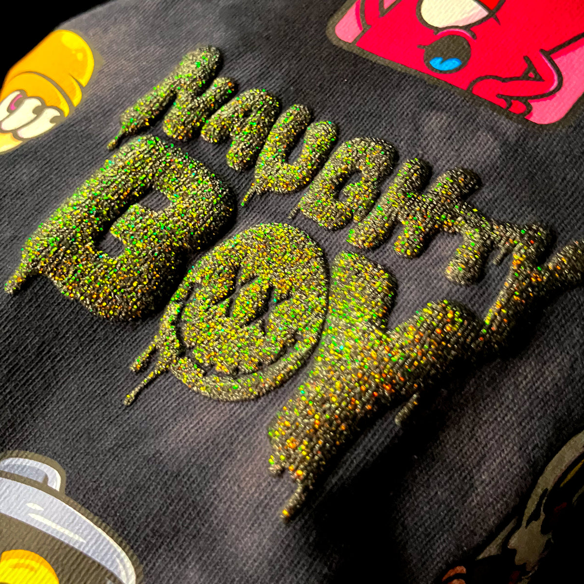 とーる × silkmaster “NAUGHTY BOY Monsters” DTF & Glitter Puff Tie-Dye Tee